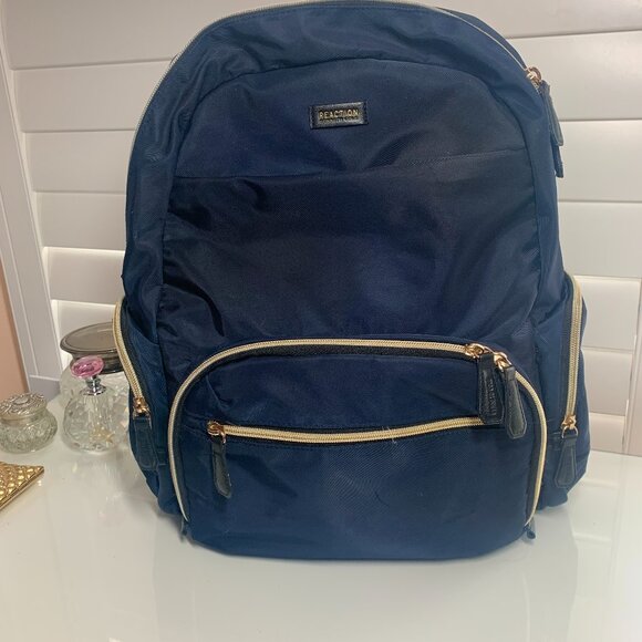 Kenneth Cole Reaction Navy Backpack with Gold Zippers - Picture 1 of 10